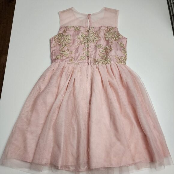 Girls Formal Elegant Pink & Gold Embroidered Fancy Valentine's Day Dress Size 10 - Picture 9 of 9